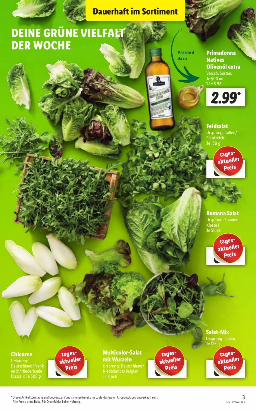 Aktueller Prospekt Lidl - Aktionsprospekt - von 14.03 bis 19.03.2022 - strona 3 - produkty: angebot, auer, eis, elle, feldsalat, LG, natives olivenöl, olive, oliven, olivenöl, olivenöl extra, reis, salat, Ti, ZTE