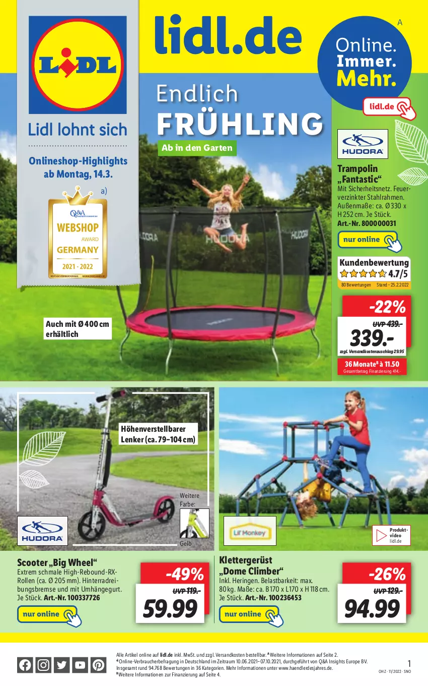 Aktueller Prospekt Lidl - Aktionsprospekt - von 14.03 bis 19.03.2022 - strona 43 - produkty: asti, deo, erde, fanta, Garten, hering, ndk, Rauch, ring, scooter, Ti, Trampolin