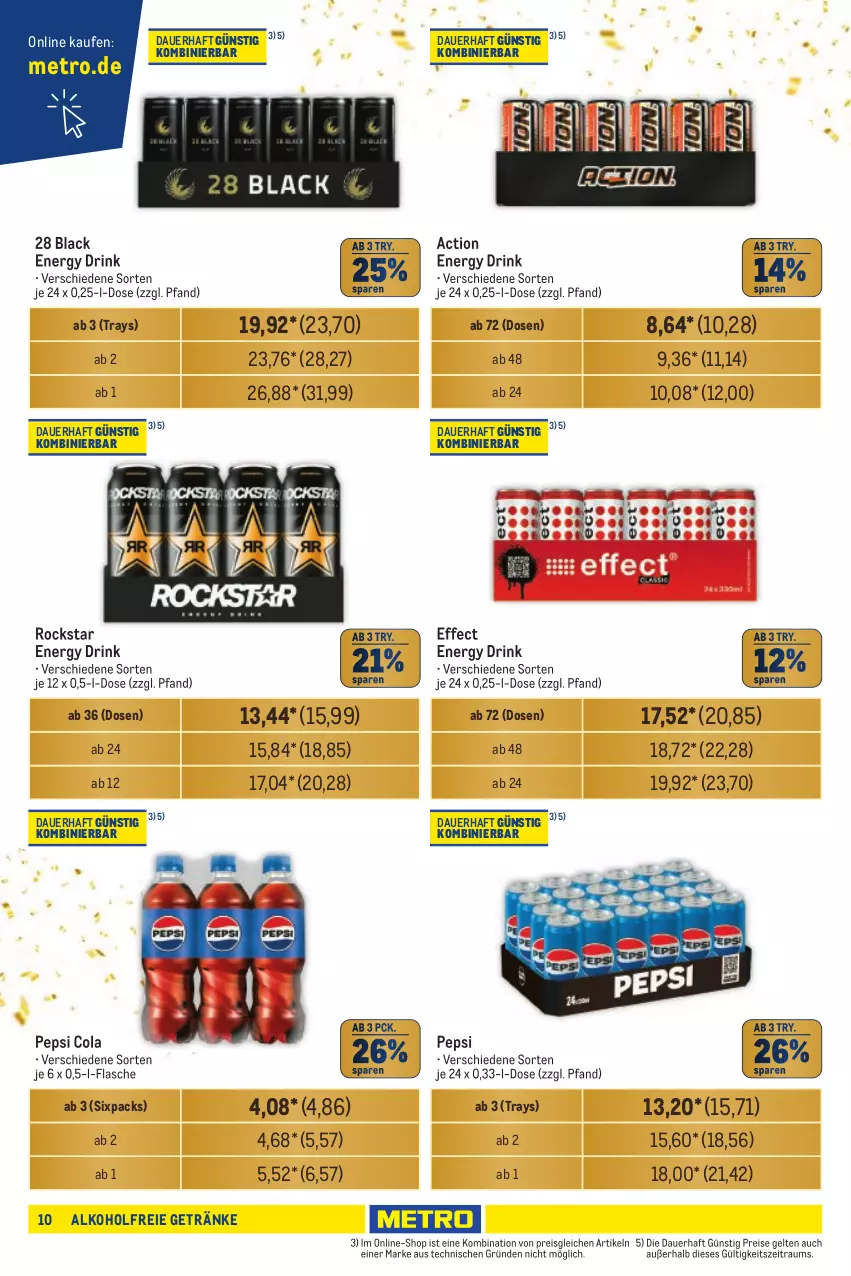 Aktueller Prospekt Metro - Händler Journal - von 19.09 bis 02.10.2024 - strona 10 - produkty: alkohol, alkoholfreie getränke, auer, cola, drink, Effect, eis, energy drink, flasche, getränk, getränke, lack, Metro, pepsi, Pepsi Cola, reis, Rockstar, Ti