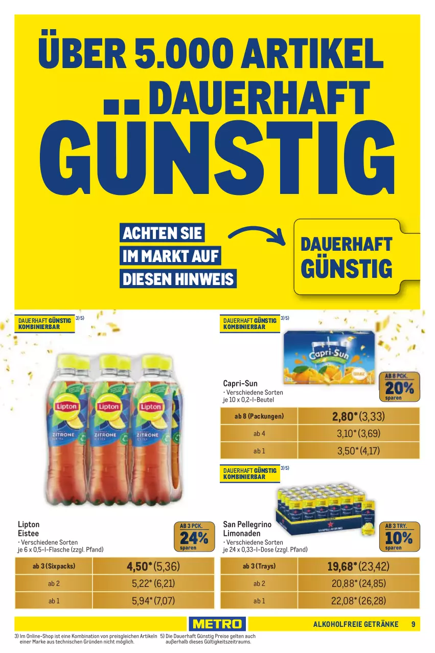 Aktueller Prospekt Metro - Händler Journal - von 19.09 bis 02.10.2024 - strona 9 - produkty: alkohol, alkoholfreie getränke, auer, beutel, Cap, capri-sun, eis, eistee, elle, flasche, getränk, getränke, limo, limonade, limonaden, lipton, reis, san pellegrino, tee, Ti