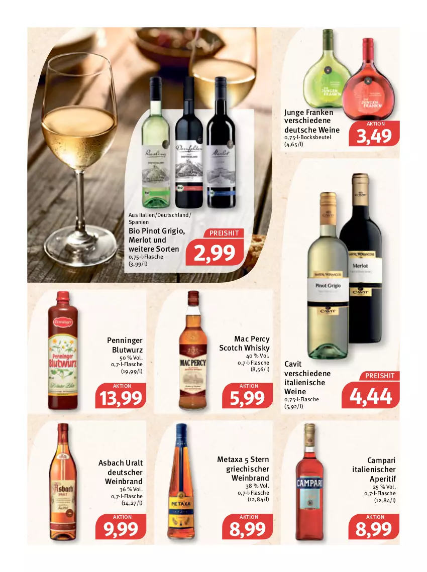 Aktueller Prospekt Feneberg - Prospekte - von 17.03 bis 19.03.2022 - strona 20 - produkty: aperitif, asbach uralt, beutel, bio, campari, eis, flasche, mac, merl, merlot, Metaxa, Penninger Blutwurz, Pinot, pinot grigio, reis, scotch, scotch whisky, Ti, wein, weinbrand, weine, whisky