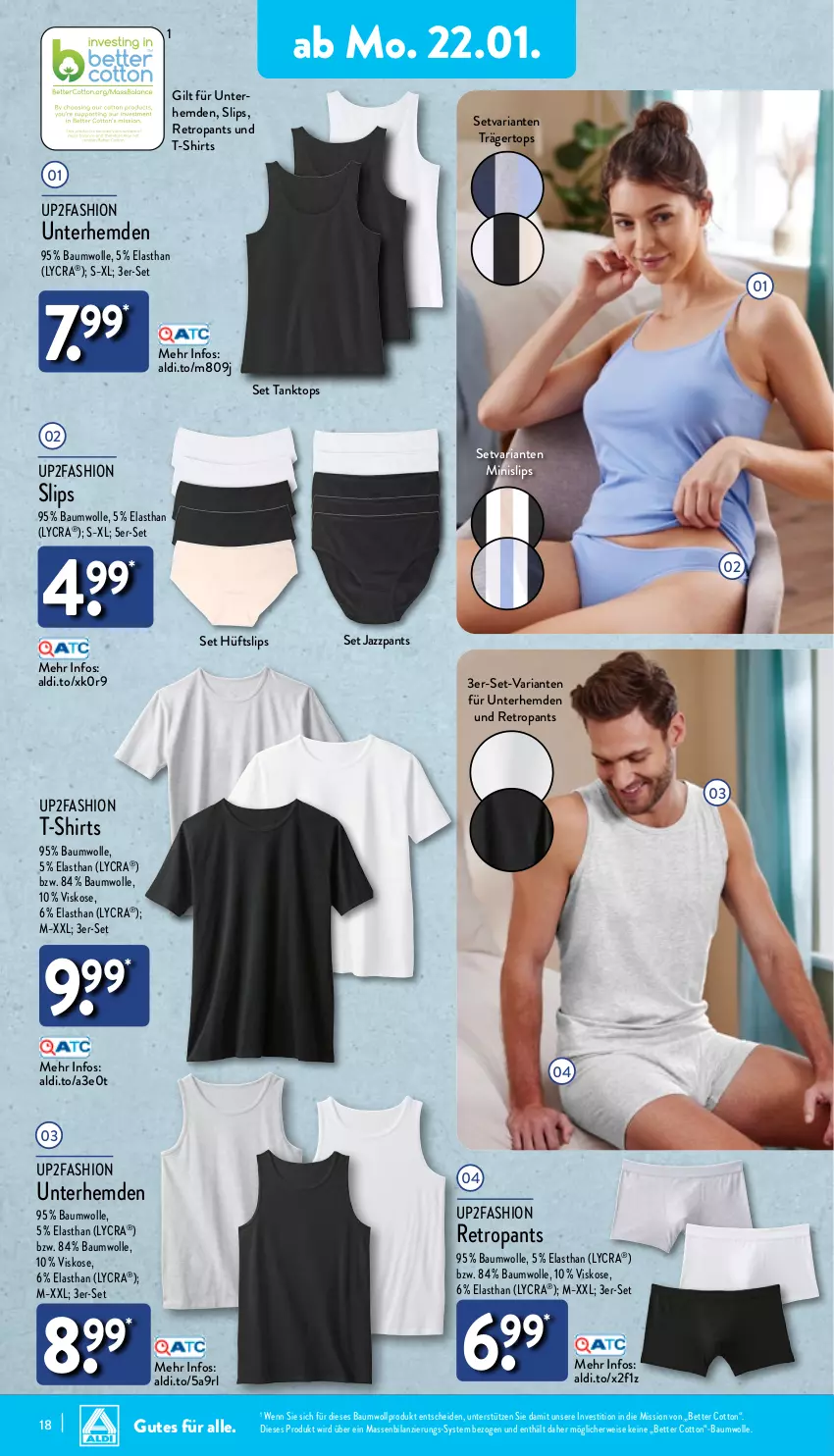 Aktueller Prospekt Aldi Nord - Von Montag - von 22.01 bis 27.01.2024 - strona 18 - produkty: aldi, Bau, baumwolle, bett, eis, hemd, hemden, Minislip, Pants, Retropants, Ria, rwe, shirt, shirts, slip, slips, T-Shirt, tanktop, Ti, Unterhemd, unterhemden, up2fashion, wolle