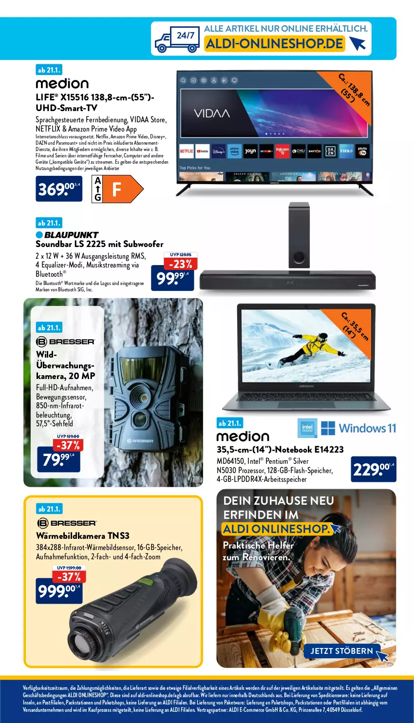 Aktueller Prospekt Aldi Nord - Von Montag - von 22.01 bis 27.01.2024 - strona 35 - produkty: aldi, beleuchtung, Bewegungssensor, computer, deo, disney, eis, erde, fernbedienung, fernseher, Intel, kamera, LG, netflix, notebook, Pentium, pute, reis, soundbar, Subwoofer, Ti, tisch, uhd, Wild