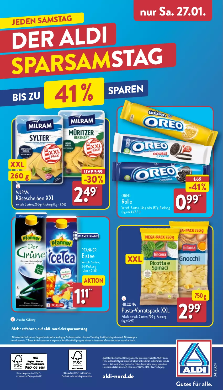 Aktueller Prospekt Aldi Nord - Von Montag - von 22.01 bis 27.01.2024 - strona 39 - produkty: aldi, auto, eis, eistee, elle, gin, hilcona, Käse, käsescheiben, magazin, milram, oreo, papier, pasta, pfanne, Pfanner, tee, telefon, teller, Ti, ZTE