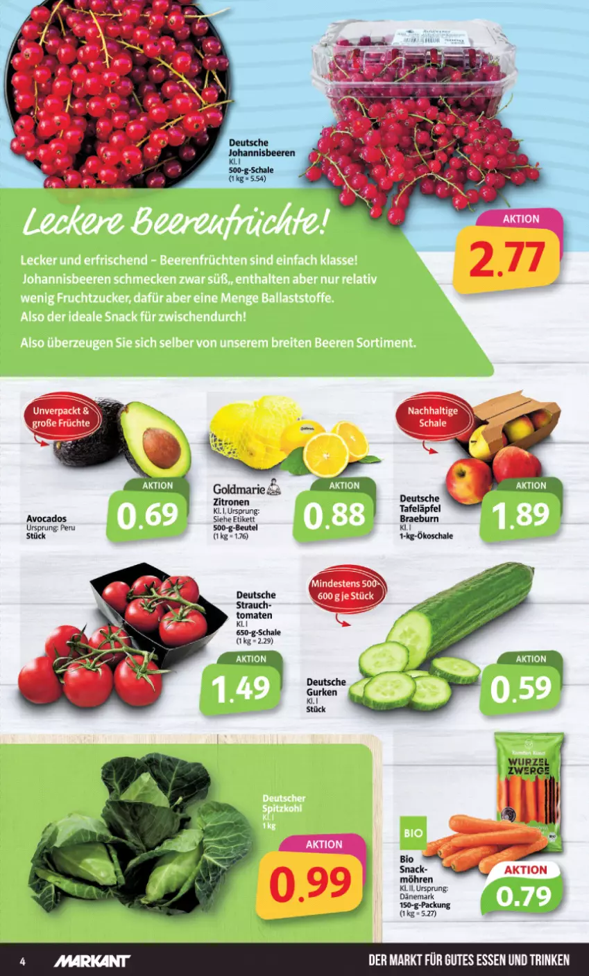 Aktueller Prospekt Markant - Prospekte - von 10.07 bis 15.07.2023 - strona 4 - produkty: avocado, avocados, beere, beeren, bio, gutes essen, johannisbeere, Johannisbeeren, möhren, Rauch, Schal, Schale, snack, Ti, tomate, tomaten, zitrone, zitronen