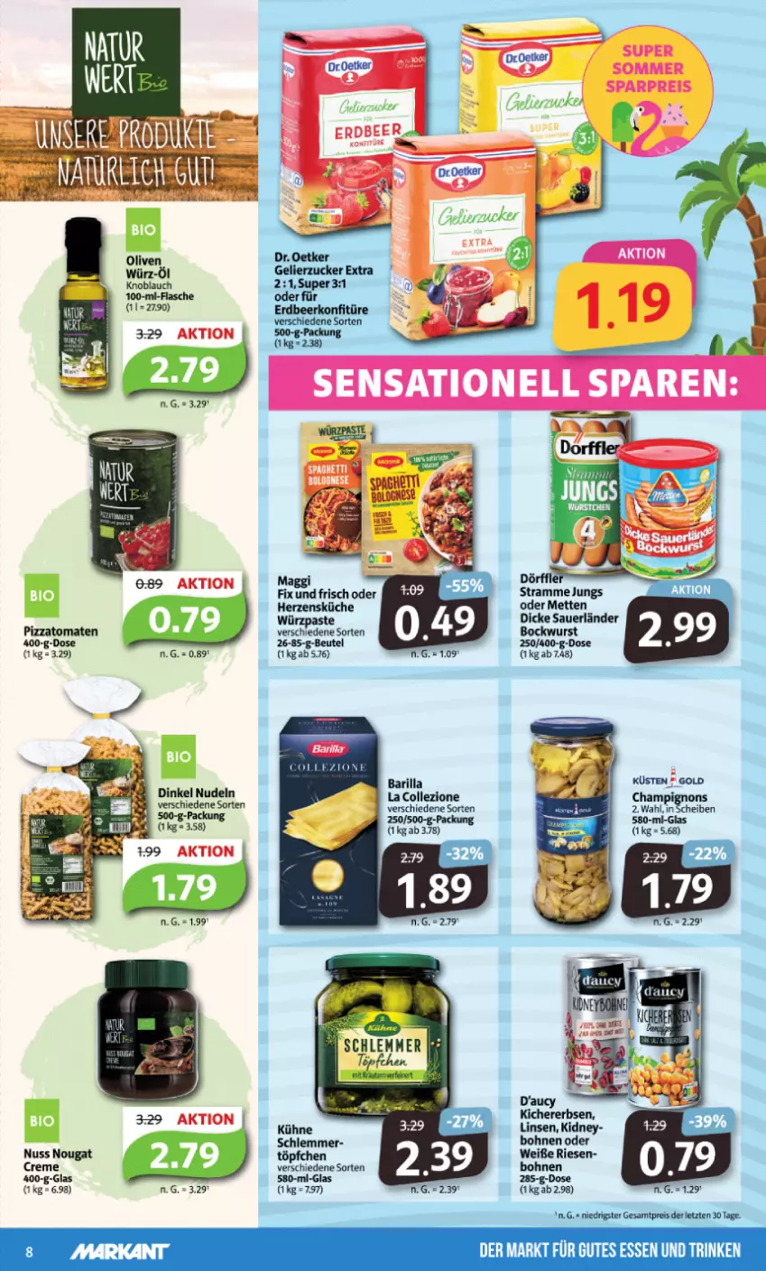 Aktueller Prospekt Markant - Prospekte - von 10.07 bis 15.07.2023 - strona 8 - produkty: auer, barilla, beutel, bockwurst, bohne, bohnen, creme, droetker, eis, flasche, gutes essen, kidney, knoblauch, küche, Kühne, linsen, maggi, maggi fix, Mett, metten, nudel, nudeln, nuss, reis, Töpfchen, wurst, ZTE