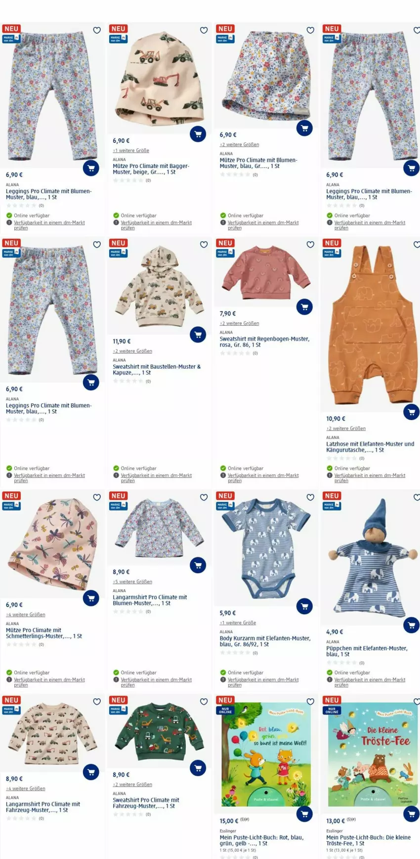 Aktueller Prospekt Dm Drogerie - Prospekte - von 01.01 bis 10.01.2024 - strona 6 - produkty: aust, Bau, blume, blumen, body, buch, Elefant, elle, gin, hose, Langarmshirt, Latzhose, leggings, leine, Mett, Mütze, Schmetterling, shirt, Sweatshirt, Tasche