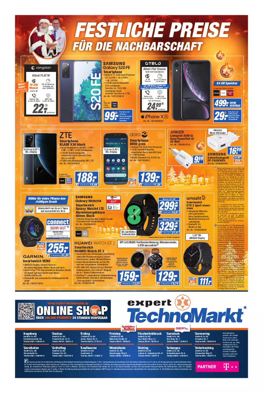 Aktueller Prospekt Expert Technomarkt - Prospekte - von 15.12 bis 24.12.2021 - strona 8 - produkty: abholpreise, akku, alexa, alle preise sind abholpreise, allnet flat, Armband, auto, batterie, Brei, buch, congstar, consors finanz, Diesel, Egger, eis, elle, emmi, frontkamera, garmin, Germ, GPS, hauptkamera, huawei, kamera, lack, ladegerät, lautsprecher, LG, Liege, mastercard, microsd, monati, monitor, Ofen, preisvorteil, quad, Rauch, reis, ring, rwe, Schmuck, schnellladegerät, smartphone, smartwatch, spee, Sport, Surf, telefon, Ti, tisch, uhr, usb, wasser, Wassersport, Zelt, ZTE