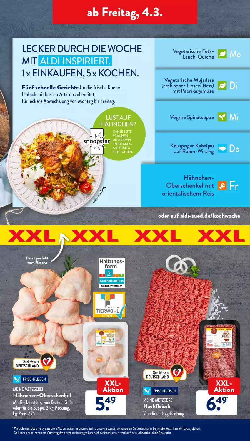 Aktueller Prospekt AldiSud - ALDI Aktuell - von 28.02 bis 05.03.2022 - strona 33 - produkty: abis, aldi, alle artikel ohne dekoration, braten, decke, dekoration, eis, elle, feta, fleisch, gin, grill, hackfleisch, henkel, küche, linsen, mit paprika, paprika, Quiche, reis, rezept, rind, schenkel, spinat, suppe, Ti, Vegeta, Wirsing, ZTE