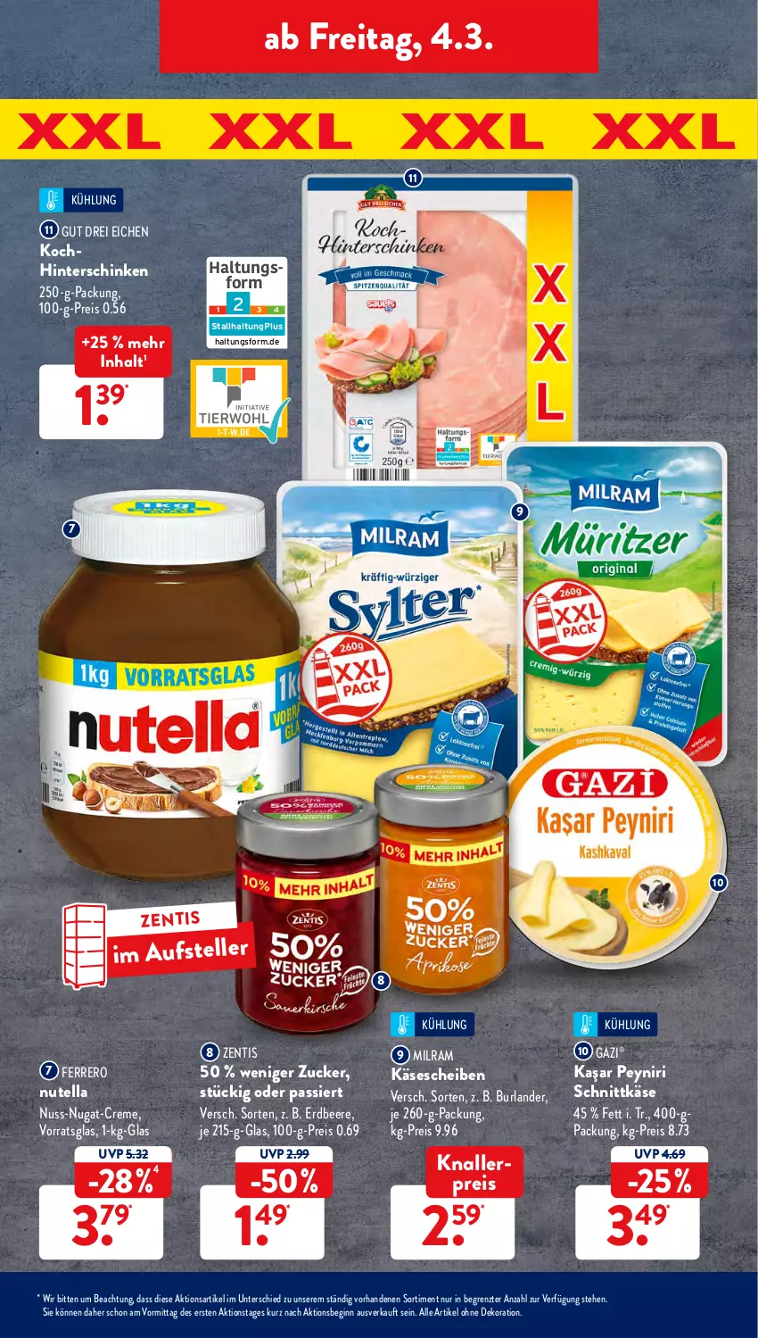 Aktueller Prospekt AldiSud - ALDI Aktuell - von 28.02 bis 05.03.2022 - strona 35 - produkty: alle artikel ohne dekoration, beere, burlander, creme, dekoration, eis, elle, erdbeere, ferrero, gin, hinterschinken, Käse, käsescheiben, knallerpreis, milram, nuss, nuss-nugat-creme, nutella, reis, schinken, schnittkäse, teller, Ti, zentis, ZTE, zucker