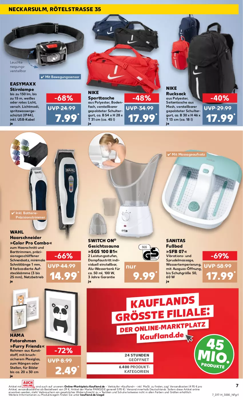 Aktueller Prospekt Kaufland - Extra-Angebote - von 25.04 bis 30.04.2024 - strona 7 - produkty: aust, Bad, batterie, Bewegungssensor, easymaxx, eis, elle, erde, Fotorahmen, haarschneider, hama, Lampe, Leuchte, ndk, Nike, Parkside, Pfau, Rauch, rel, rucksack, sac, schuhe, schultergurt, Sport, sporttasche, Sprudel, Tasche, Ti, usb, versandkostenfrei, wasser, wassertank