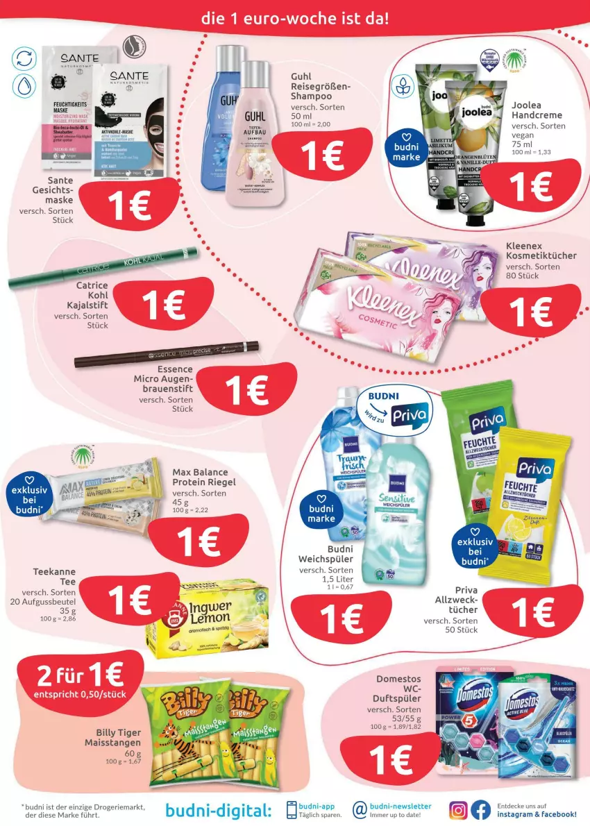 Aktueller Prospekt Budni - Prospekte - von 17.01 bis 22.01.2022 - strona 7 - produkty: bambus, Bau, beutel, bio, creme, decke, domestos, eis, erde, Guhl, handcreme, kosmetik, Kosmetiktücher, mais, Maske, natur, reis, riegel, SANTE, shampoo, tee, teekanne, Ti, tücher, weck, weichspüler