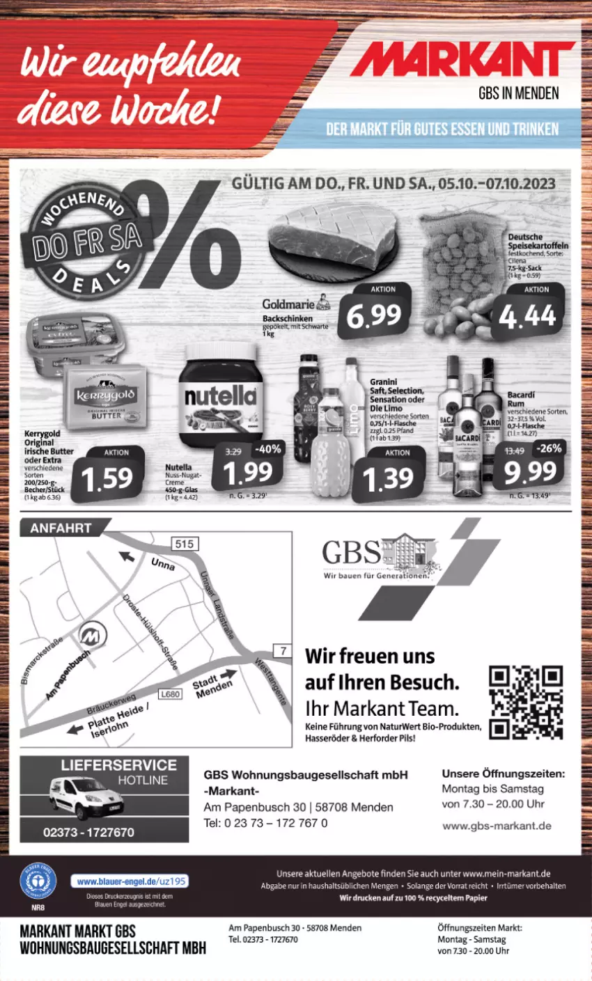 Aktueller Prospekt Markant - Prospekte - von 02.10 bis 07.10.2023 - strona 12 - produkty: angebot, angebote, Bau, Becher, bio, brot, butter, eier, elle, gin, hasseröder, irische butter, natur, papier, pils, rwe, Ti, uhr