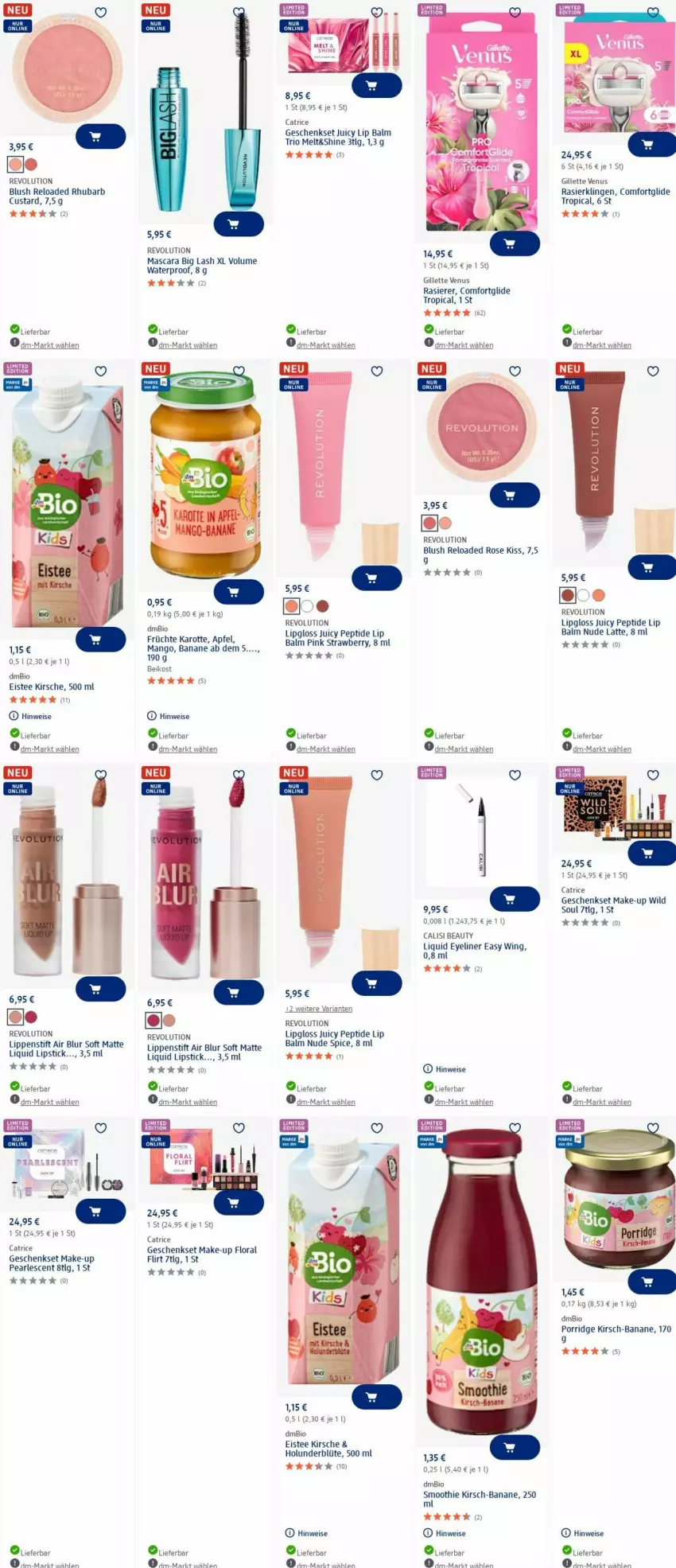 Aktueller Prospekt Dm Drogerie - Prospekte - von 07.07 bis 16.07.2025 - strona 26 - produkty: akku, apfel, banane, bio, Blüte, eis, eistee, Eyeliner, früchte, geschenkset, gillette, gillette venus, holunder, holunderblüte, kirsch, kirsche, latte, LG, Lipgloss, Lippenstift, Lipstick, Make-up, mango, mars, Mascara, porridge, rasierer, Rasierklinge, rasierklingen, rel, Ria, smoothie, tee, Ti, venus, Wild