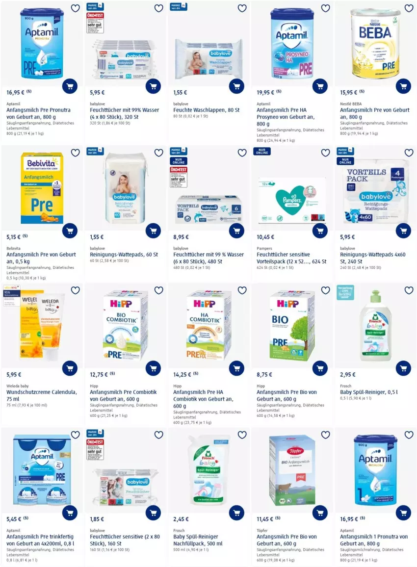 Aktueller Prospekt Dm Drogerie - Prospekte - von 24.03 bis 30.03.2022 - strona 8 - produkty: Baby Wundschutzcreme, Babylove, Beba, bebivita, bio, Calendula, creme, feuchttücher, Frosch, hipp, lebensmittel, milch, pampers, reiniger, Reinigung, Schutzcreme, Ti, tisch, tücher, vita, waschlappen, wasser, wattepads, weleda