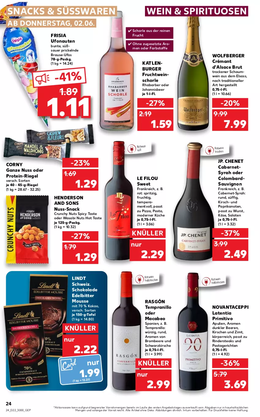 Aktueller Prospekt Kaufland - von 02.06 bis 08.06.2022 - strona 28 - produkty: angebot, auer, beere, beeren, Berger, brause, brombeere, brut, burger, cabernet, corny, elle, enders, frucht, kakao, Käse, kirsch, kirsche, kirschen, küche, lindt, mac, Mode, mousse, nuss, paprika, pasta, Pastagericht, pizza, primitivo, rhabarber, riegel, rind, rinder, Rindersteak, rotwein, sac, salat, salate, sauvignon, schoko, schokolade, schorle, snack, snacks, spirituosen, steak, steaks, süsswaren, tempranillo, Ti, wasa, wein, wurst, ZTE