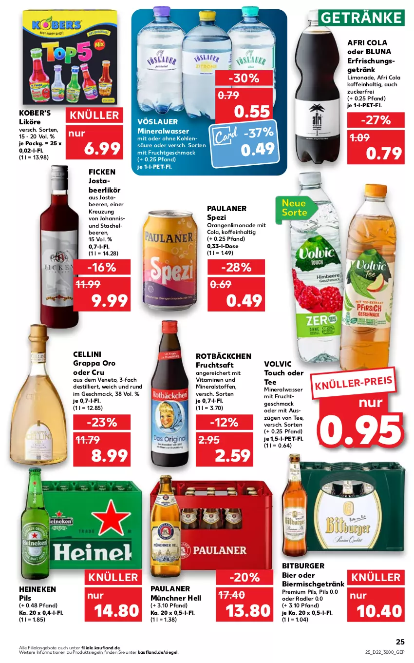 Aktueller Prospekt Kaufland - von 02.06 bis 08.06.2022 - strona 29 - produkty: Afri Cola, Alwa, angebot, angebote, auer, beere, beeren, bier, bitburger, burger, cola, eis, frucht, fruchtsaft, getränk, getränke, grappa, heineken, likör, limo, limonade, mac, mineralwasser, mit frucht, oder radler, orange, orangen, Paula, paulaner, pils, premium pils, radler, saft, Spezi, tee, Ti, vita, Vitamine, volvic, vöslauer, wasser, zucker