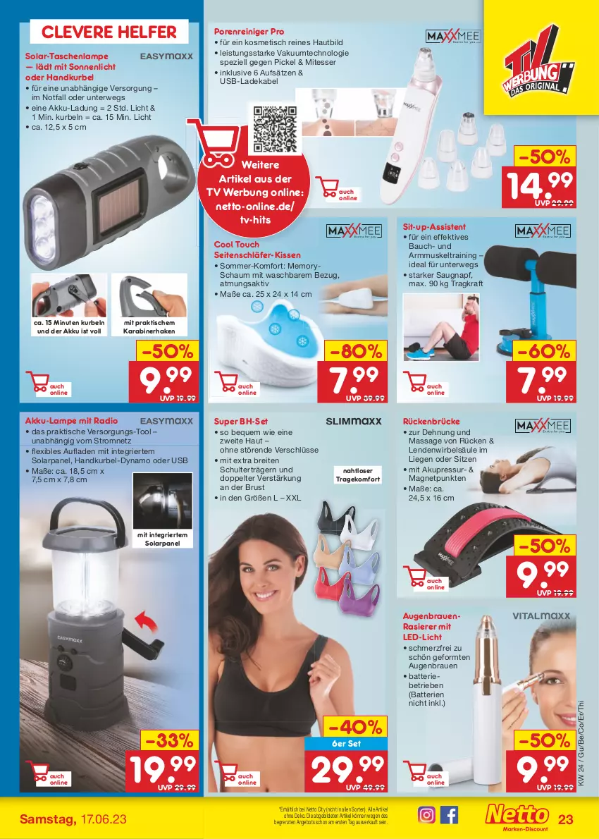 Aktueller Prospekt Netto Marken-Discount - Filial-Angebote - von 12.06 bis 17.06.2023 - strona 23 - produkty: akku, angebot, batterie, batterien, Bau, Brei, deka, eis, kissen, kraft, ladekabel, Lampe, led-licht, Liege, ndk, Radio, rasierer, reiniger, rwe, Spezi, Tasche, taschen, taschenlampe, Ti, tisch, usb, ZTE