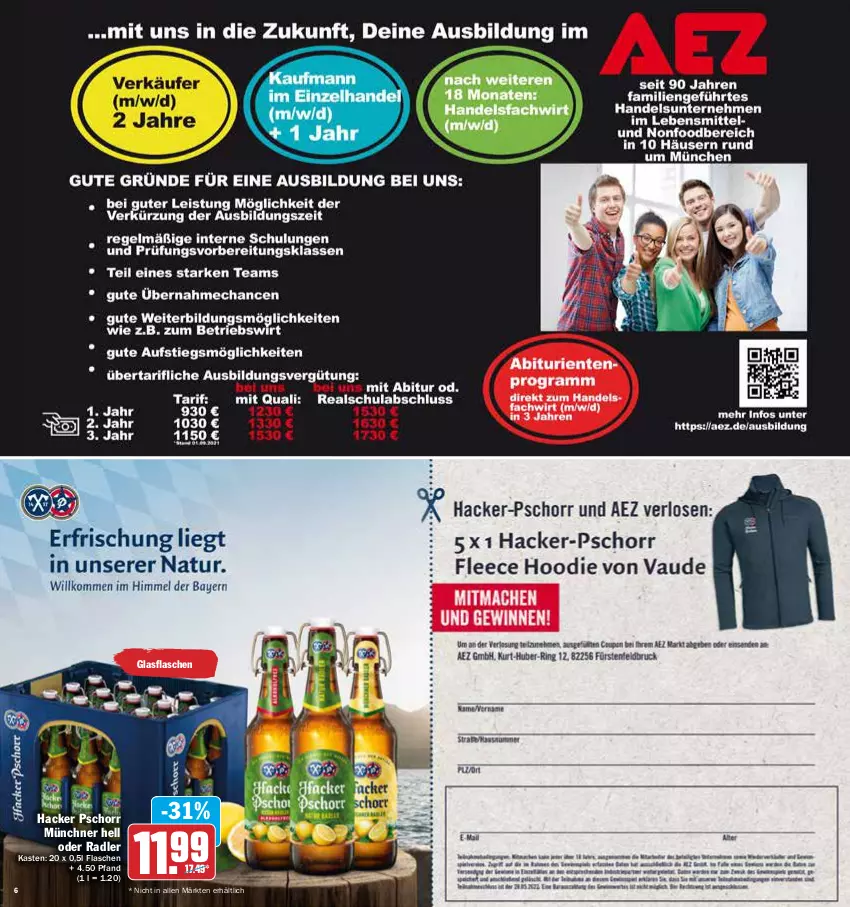 Aktueller Prospekt Aez - Prospekte - von 16.05 bis 21.05.2022 - strona 6 - produkty: flasche, glasflasche, hacker pschorr, oder radler, radler