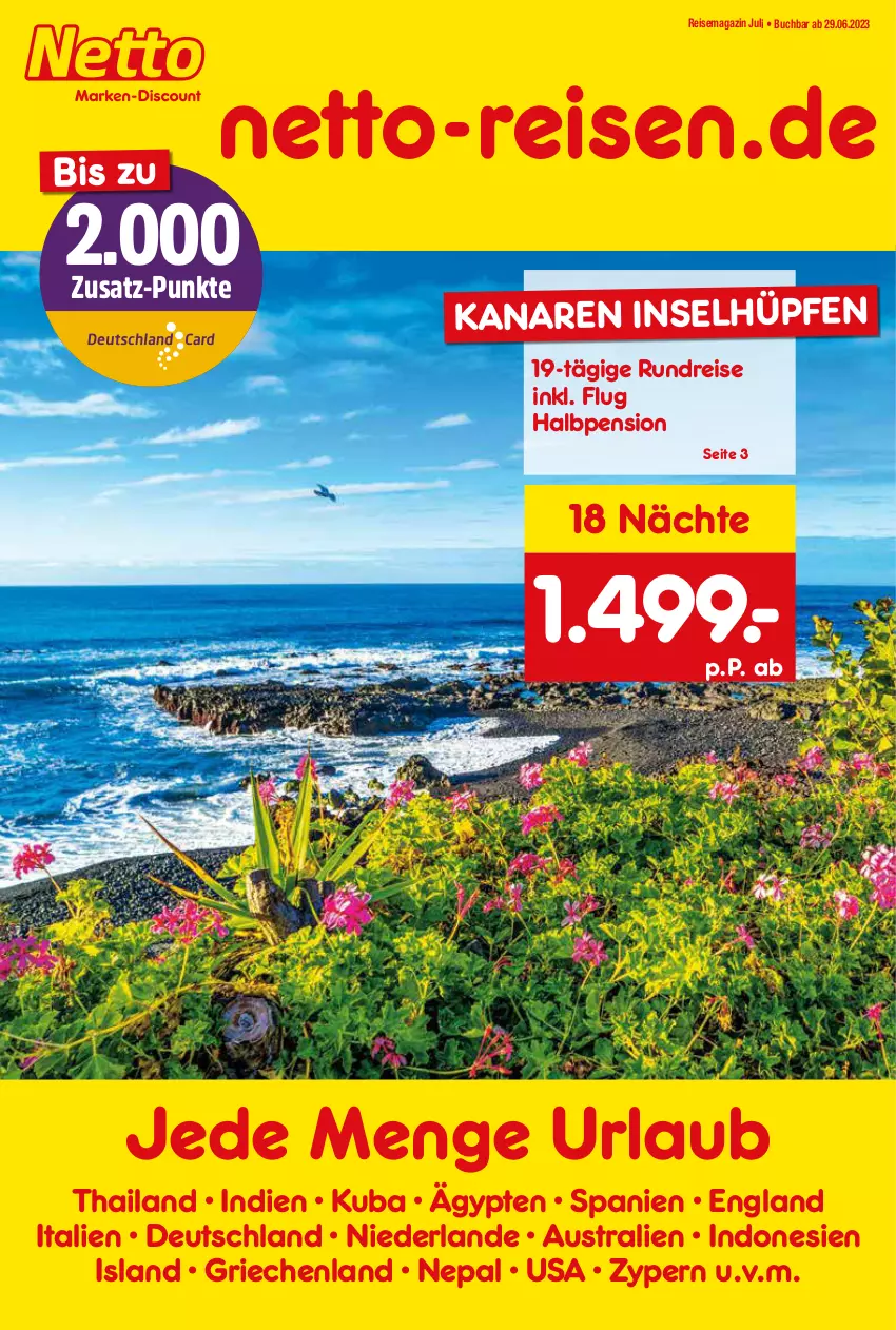 Aktueller Prospekt Netto Marken-Discount - Reise-Angebote Juli - von 29.06 bis 31.07.2023 - strona 1 - produkty: aust, buch, eis, magazin, reis