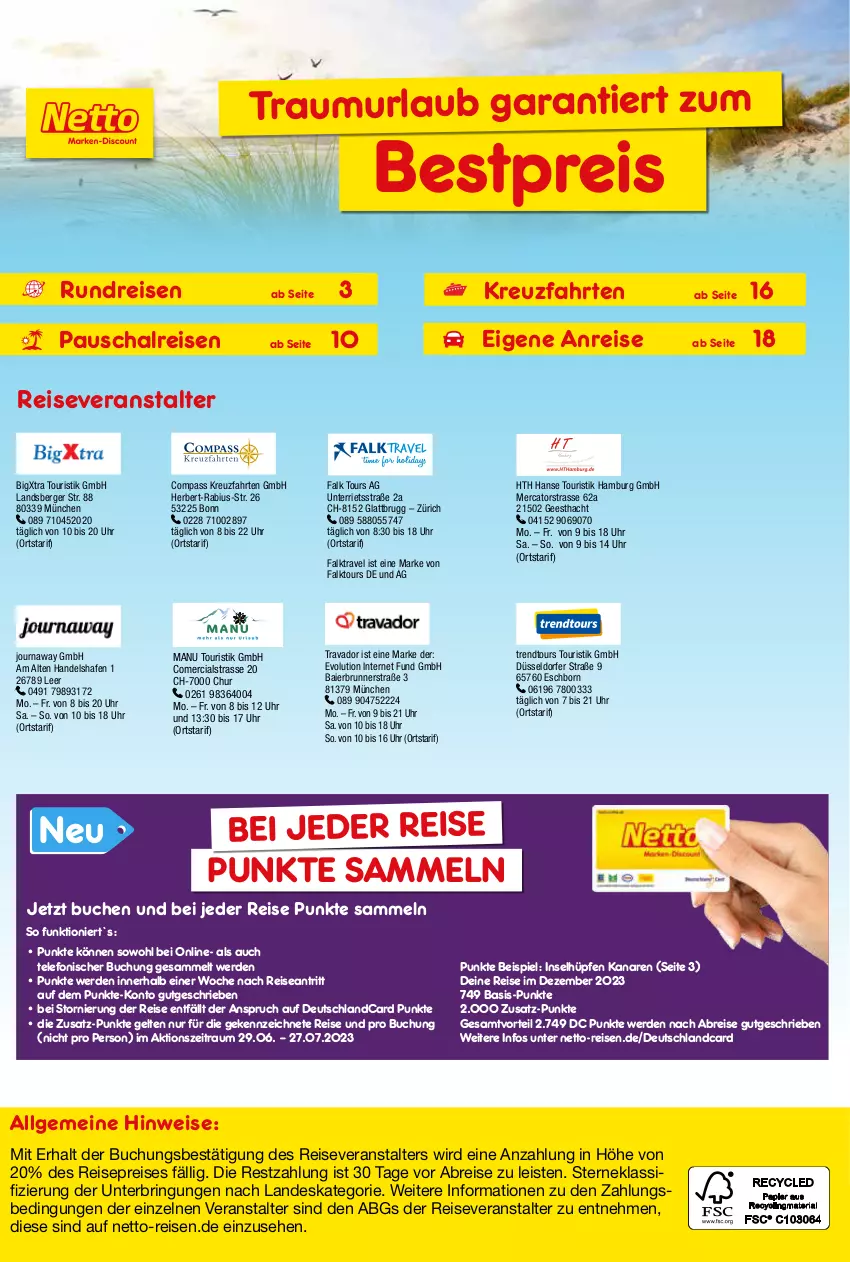 Aktueller Prospekt Netto Marken-Discount - Reise-Angebote Juli - von 29.06 bis 31.07.2023 - strona 2 - produkty: Berger, bestpreis, Brei, buch, deutschlandcard, eis, erde, kreuzfahrten, LG, merci, reis, reiseveranstalter, ring, Schal, telefon, Ti, trendtours touristik gmbh, uhr