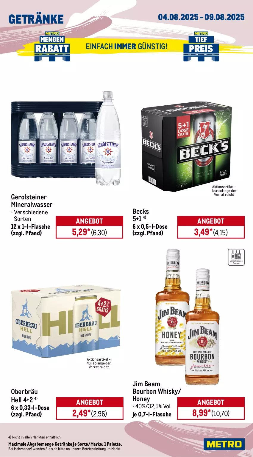 Aktueller Prospekt Metro - Wochen-Angebote - von 04.08 bis 09.08.2025 - strona 13 - produkty: Alwa, angebot, becks, beutel, bohne, bourbon, espresso, flasche, gerolsteine, gerolsteiner, getränk, getränke, Hohes C, jim beam, kaffee, mars, melitta, Metro, mineralwasser, orange, orangen, orangensaft, Palette, röstkaffee, saft, steiner, Ti, wasser, whisky