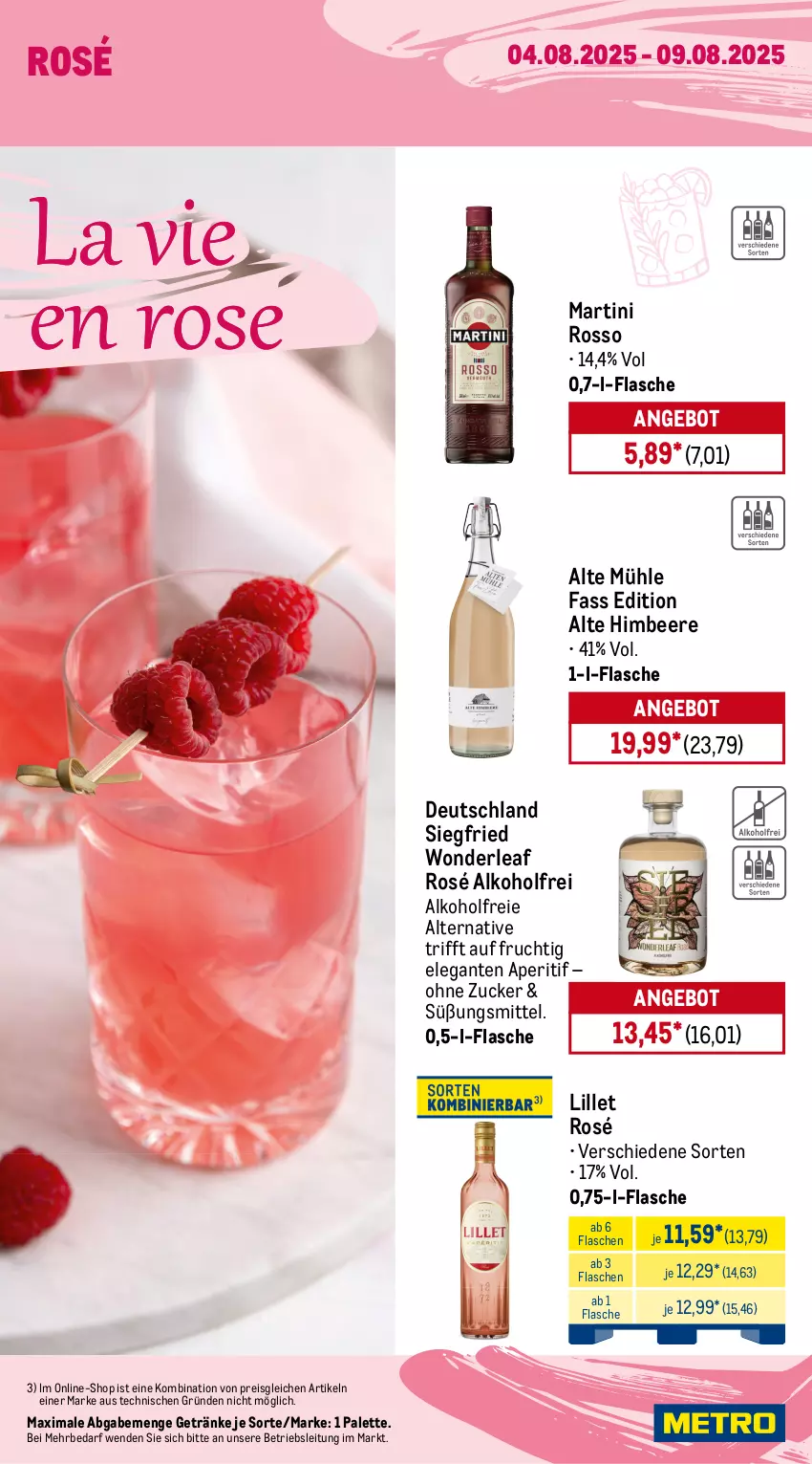 Aktueller Prospekt Metro - Wochen-Angebote - von 04.08 bis 09.08.2025 - strona 15 - produkty: alkohol, angebot, aperitif, beere, bree, chardonnay, cuvée, ecco, eis, flasche, frucht, fruchtsecco, getränk, getränke, himbeer, himbeere, lillet, martini, mit frucht, Palette, perla, puma, reis, rotkäppchen, sekt, spumante, Ti, zonin, zucker