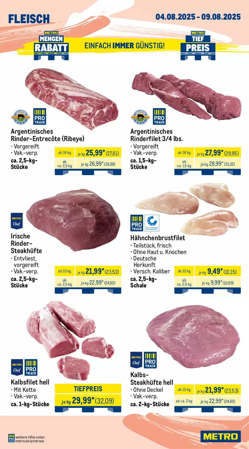 Aktueller Prospekt Metro - Wochen-Angebote - von 04.08 bis 09.08.2025 - strona 2 - produkty: angebot, braten, brustfilet, bsf, decke, Deckel, eis, entrecôte, filet, Flanksteak, fleisch, gewürz, hähnchenbrust, hähnchenbrustfilet, jungbullen, Kette, marinade, Metro, natur, reis, rind, rinder, rinderfilet, Rindersteak, rindfleisch, rollbraten, Schal, Schale, schnitzel, schwein, schweine, schweineschnitzel, spare ribs, steak, steakhüfte, Ti, tiefpreis, wein, weine, whiskey