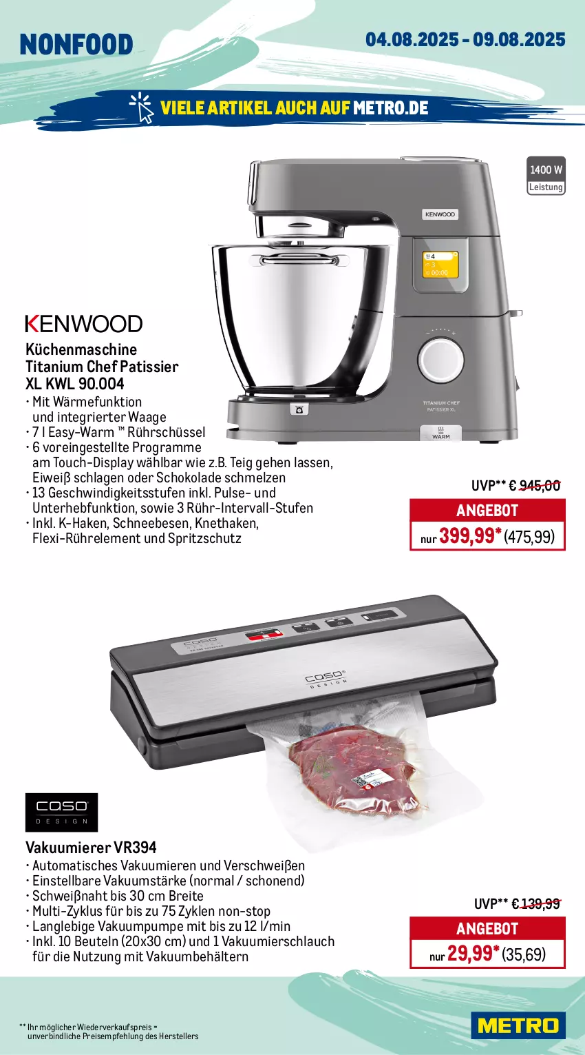 Aktueller Prospekt Metro - Wochen-Angebote - von 04.08 bis 09.08.2025 - strona 20 - produkty: ACC, angebot, auto, Behälter, beutel, Brei, Cap, cappuccino, chia, cin, eis, elle, espresso, getränk, getränke, kaffee, kaffeevollautomat, küche, Küchen, küchenmaschine, latte, latte macchiato, LG, mac, macchiato, Metro, milch, pfanne, Reinigung, reis, rel, Rührschüssel, schlauch, Schneebesen, schoko, schokolade, schüssel, Spritzschutz, teller, thermostat, Ti, tisch, Vakuumierer, Waage, wasser