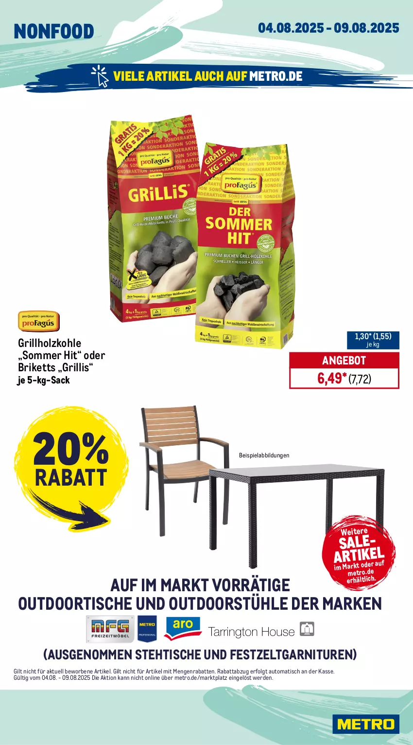 Aktueller Prospekt Metro - Wochen-Angebote - von 04.08 bis 09.08.2025 - strona 23 - produkty: angebot, auto, Becher, beispielabbildung, briketts, drink, edelstahl, eis, erde, garnitur, Gläser, grill, grillholzkohle, herdarten, Holz, holzkohle, lack, LG, Metro, pfanne, sac, Schütze, spülmaschinen, Stühl, Ti, tisch, whisky, Zelt