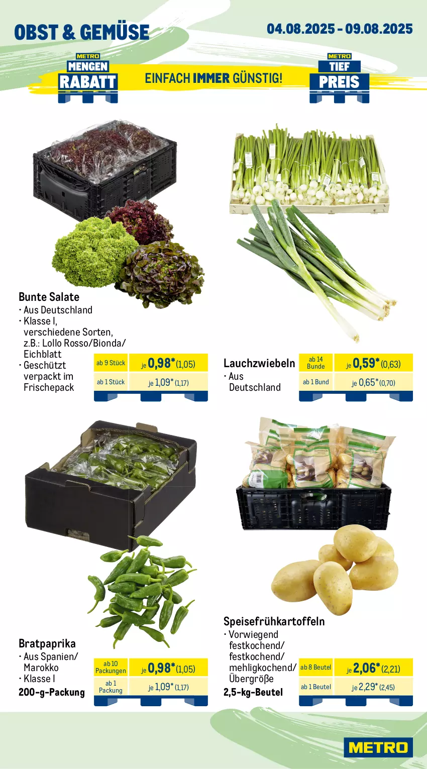Aktueller Prospekt Metro - Wochen-Angebote - von 04.08 bis 09.08.2025 - strona 8 - produkty: angebot, bärenmarke, bavaria blu, Becher, bergader, beutel, bio, bunte salate, eis, Frühkartoffeln, joghur, joghurt, kartoffel, kartoffeln, Käse, käsescheiben, Lauchzwiebel, lauchzwiebeln, leerdammer, mac, mehl, milch, nuss, obst, paprika, Ria, sahne, Sahnejoghurt, salat, salate, schnittkäse, schnittkäsescheiben, speisefrühkartoffeln, Ti, tisch, zwiebel, zwiebeln