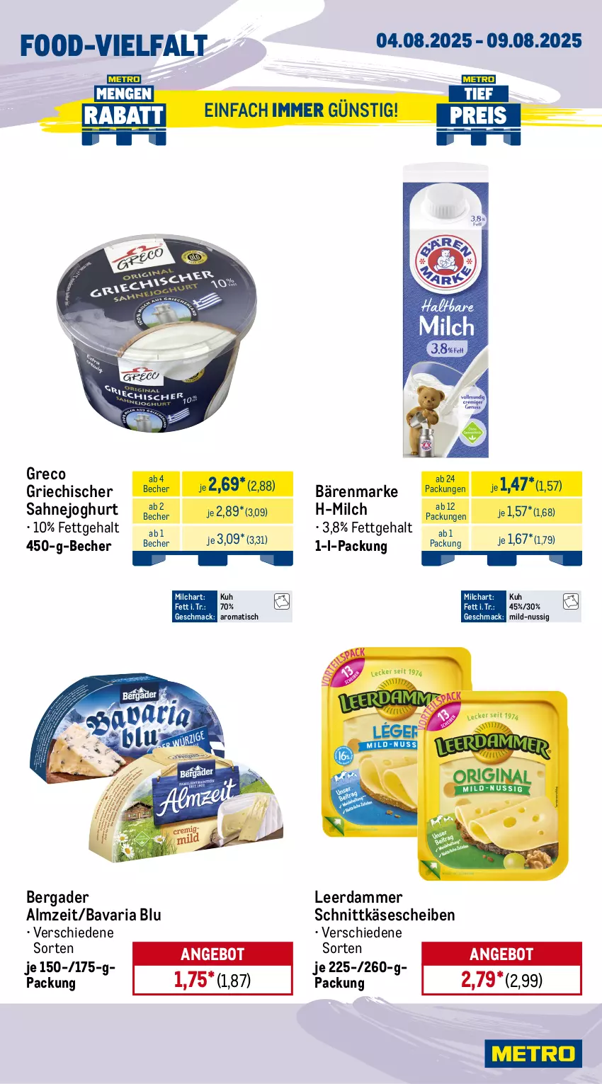 Aktueller Prospekt Metro - Wochen-Angebote - von 04.08 bis 09.08.2025 - strona 9 - produkty: angebot, bärenmarke, bavaria blu, Becher, bergader, beutel, bio, bunte salate, eis, Frühkartoffeln, joghur, joghurt, kartoffel, kartoffeln, Käse, käsescheiben, Lauchzwiebel, lauchzwiebeln, leerdammer, mac, mehl, milch, nuss, obst, paprika, Ria, sahne, Sahnejoghurt, salat, salate, schnittkäse, schnittkäsescheiben, speisefrühkartoffeln, Ti, tisch, zwiebel, zwiebeln