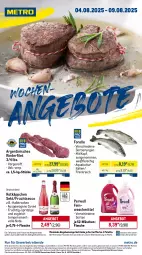 Gazetka promocyjna Metro - Wochen-Angebote - Gazetka - ważna od 09.08 do 09.08.2025 - strona 1 - produkty: abholpreise, angebot, angebote, aqua, ecco, eis, elle, feinwaschmittel, filet, flasche, fleisch, forelle, frucht, fruchtsecco, getränk, getränke, ilag, Metro, metro gastro, Palette, perwoll, Rauch, reis, rel, rind, rinder, rinderfilet, rotkäppchen, rwe, sekt, Ti, tiefpreis, waschmittel