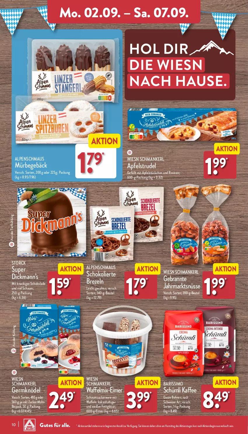 Aktueller Prospekt Aldi Nord - Von Montag - von 02.09 bis 07.09.2024 - strona 10 - produkty: apfel, Apfelstrudel, aus der tiefkühlung, beutel, bohne, bohnen, brezel, Brezeln, eimer, Germ, gin, kaffee, kaffee ganze bohnen, kakao, Knödel, Maus, salz, Schaumzucker, schoko, schokolade, sim, storck, Strudel, Ti, waffeln, ZTE, zucker