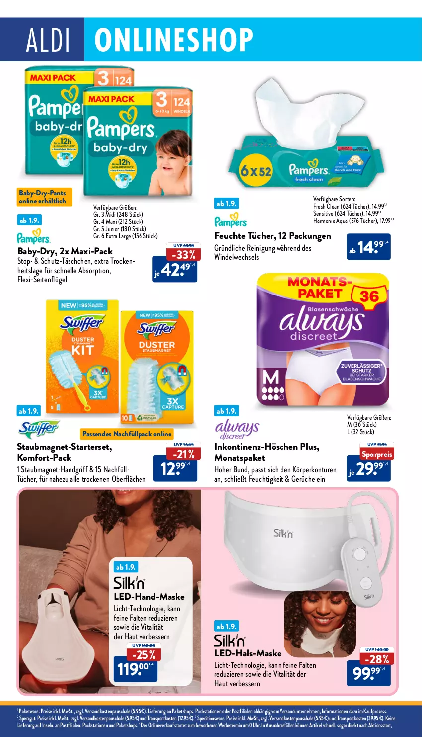 Aktueller Prospekt Aldi Nord - Von Montag - von 02.09 bis 07.09.2024 - strona 34 - produkty: aqua, baby-dry, eis, elle, feuchte tücher, Maske, ndk, Pants, Reinigung, reis, Schal, Schale, Sport, staubmagnet, Ti, tücher, uhr, vita