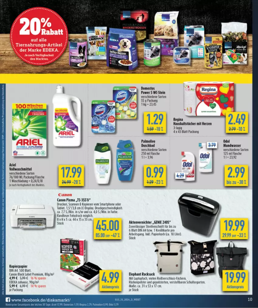 Aktueller Prospekt Diska - von 22.07 bis 27.07.2024 - strona 10 - produkty: Aktenvernichter, aktionspreis, ariel, Bad, black label, canon, deka, din a4, domestos, duschbad, eis, flasche, gin, haushaltstücher, kopierpapier, korb, lack, Laptop, lion, mundwasser, Odol, olive, palmolive, papier, reifen, reis, rucksack, sac, schultergurt, smartphone, tablet, tee, Ti, topf, tücher, vollwaschmittel, waschmittel, wasser, ZTE