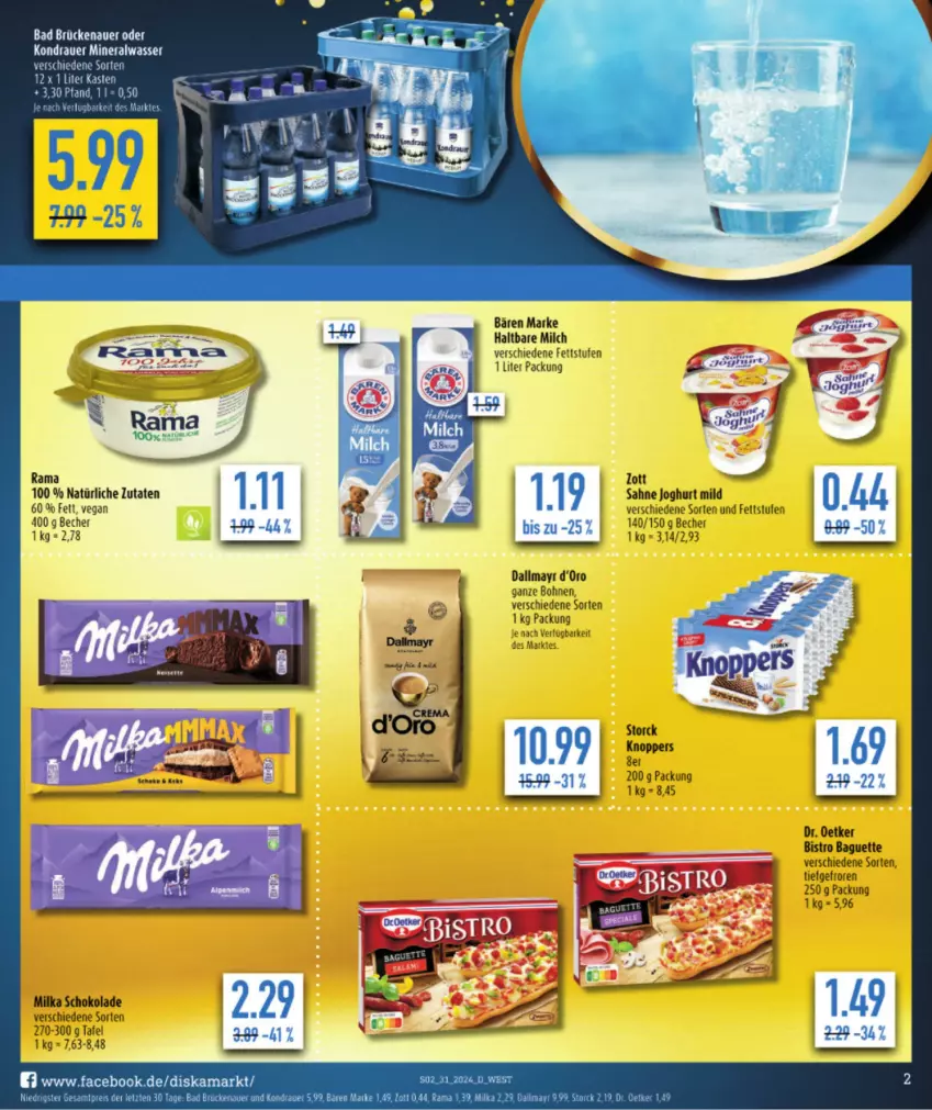 Aktueller Prospekt Diska - von 22.07 bis 27.07.2024 - strona 2 - produkty: Alwa, auer, Bad, Becher, bohne, bohnen, haltbare milch, joghur, joghurt, joghurt mild, milch, milka, milka schokolade, mineralwasser, sahne, sahne joghurt, schoko, schokolade, spee, tee, Ti, wasser