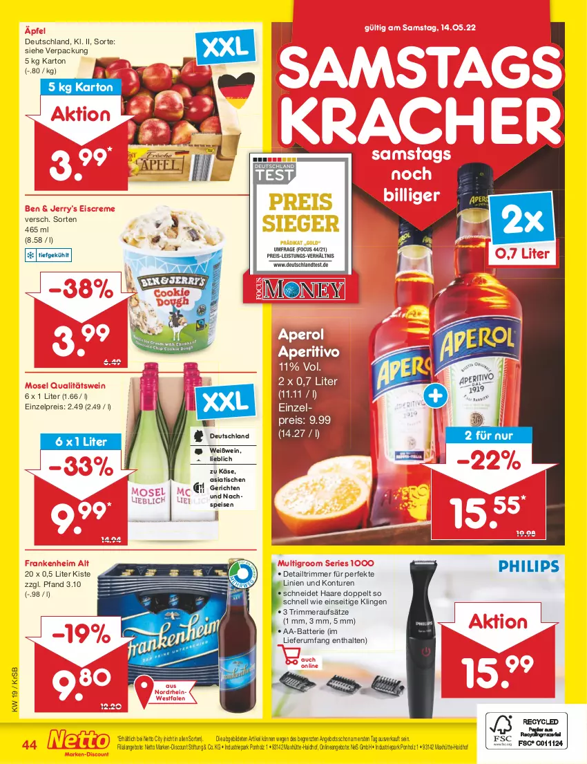 Aktueller Prospekt Netto Marken-Discount - Filial-Angebote - von 09.05 bis 14.05.2022 - strona 44 - produkty: angebot, angebote, aperol, batterie, creme, discount, eis, eiscreme, Holz, Käse, kracher, marken-discount, Multigroom, qualitätswein, reis, rum, Ti, tisch, wein, Weißwein, ZTE