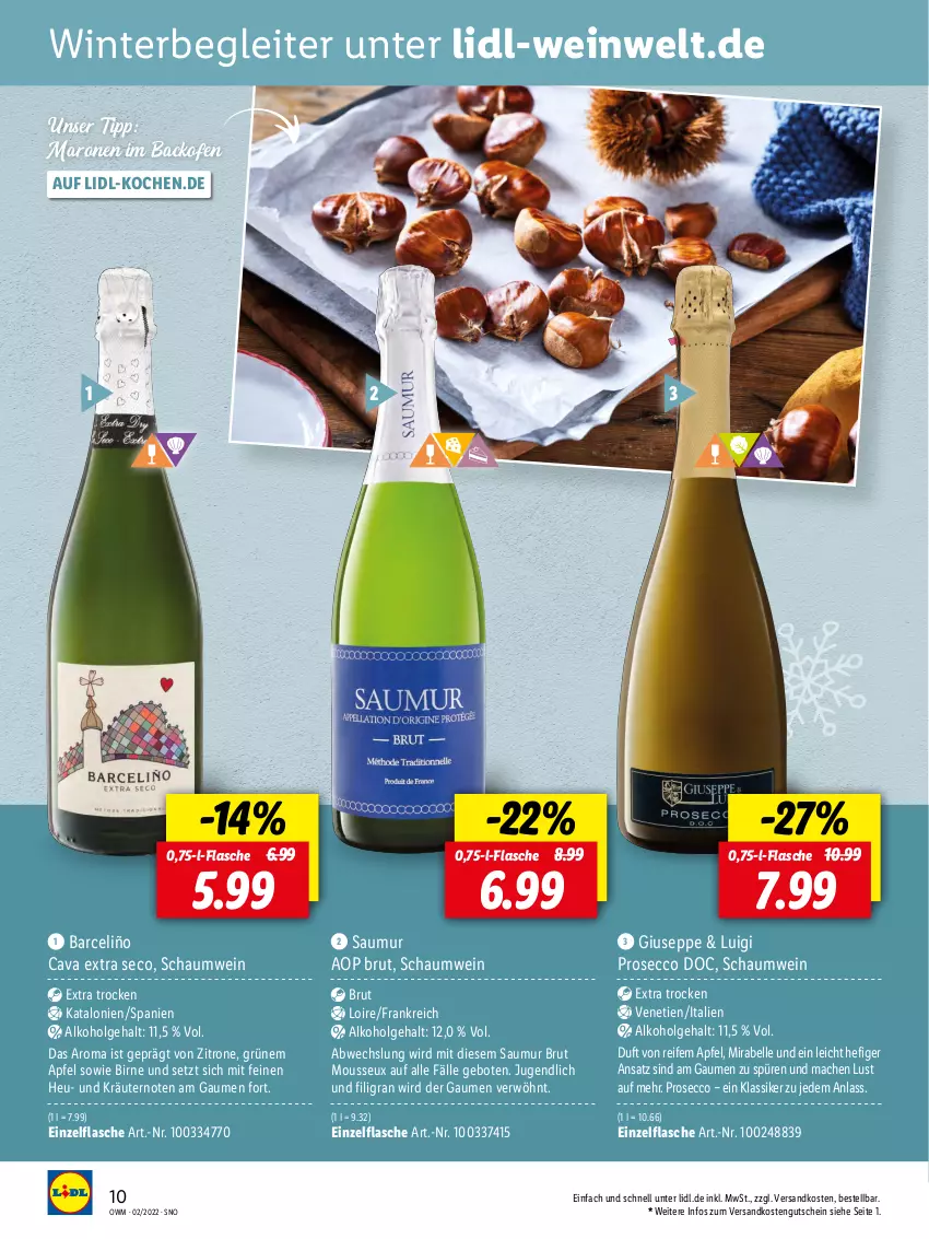 Aktueller Prospekt Lidl - Beste Weine für jeden Anlass - von 28.01 bis 01.03.2022 - strona 10 - produkty: alkohol, apfel, backofen, brut, Cava, ecco, elle, flasche, gutschein, Heu, kräuter, kräutern, LG, mac, mousse, ndk, Ofen, prosecco, Ti, wein, zitrone