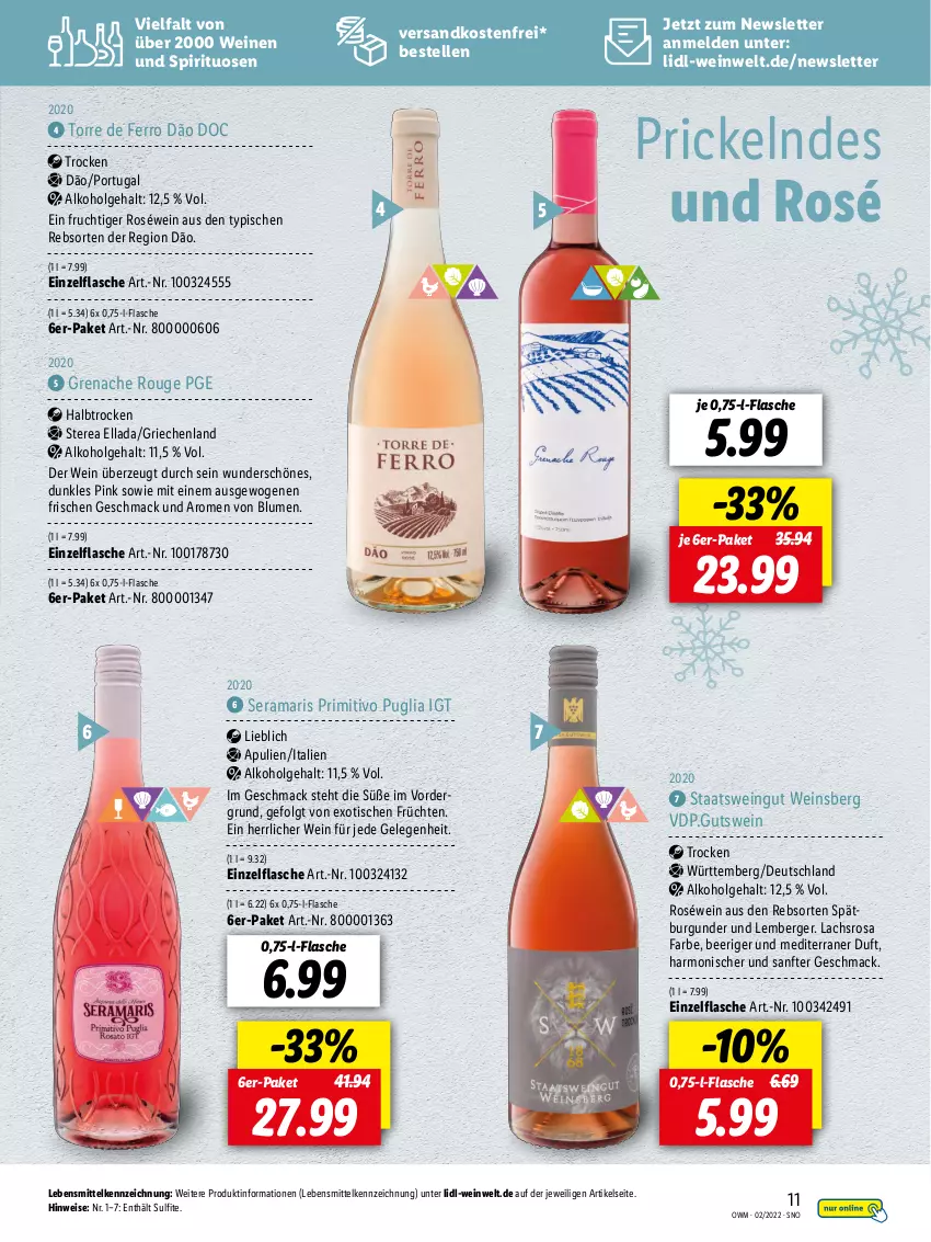 Aktueller Prospekt Lidl - Beste Weine für jeden Anlass - von 28.01 bis 01.03.2022 - strona 11 - produkty: alkohol, Berger, blume, blumen, burgunder, eis, elle, flasche, frucht, früchte, früchten, lachs, lebensmittel, LG, mac, ndk, primitivo, rama, roséwein, rouge, spätburgunder, spirituosen, Ti, tisch, versandkostenfrei, wein, weine