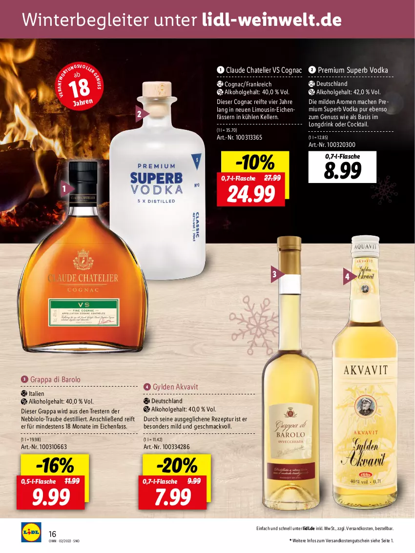 Aktueller Prospekt Lidl - Beste Weine für jeden Anlass - von 28.01 bis 01.03.2022 - strona 16 - produkty: alkohol, Barolo, bio, cocktail, Cognac, drink, elle, flasche, grappa, gutschein, LG, limo, mac, ndk, nuss, rezept, Ti, vodka, wein