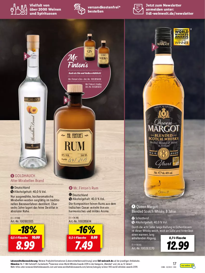 Aktueller Prospekt Lidl - Beste Weine für jeden Anlass - von 28.01 bis 01.03.2022 - strona 17 - produkty: blended scotch, blended scotch whisky, eis, elle, erde, flasche, gin, lebensmittel, LG, ndk, rum, schott, scotch, scotch whisky, spirituosen, Ti, tisch, versandkostenfrei, vodka, wein, weine, whisky, zucker