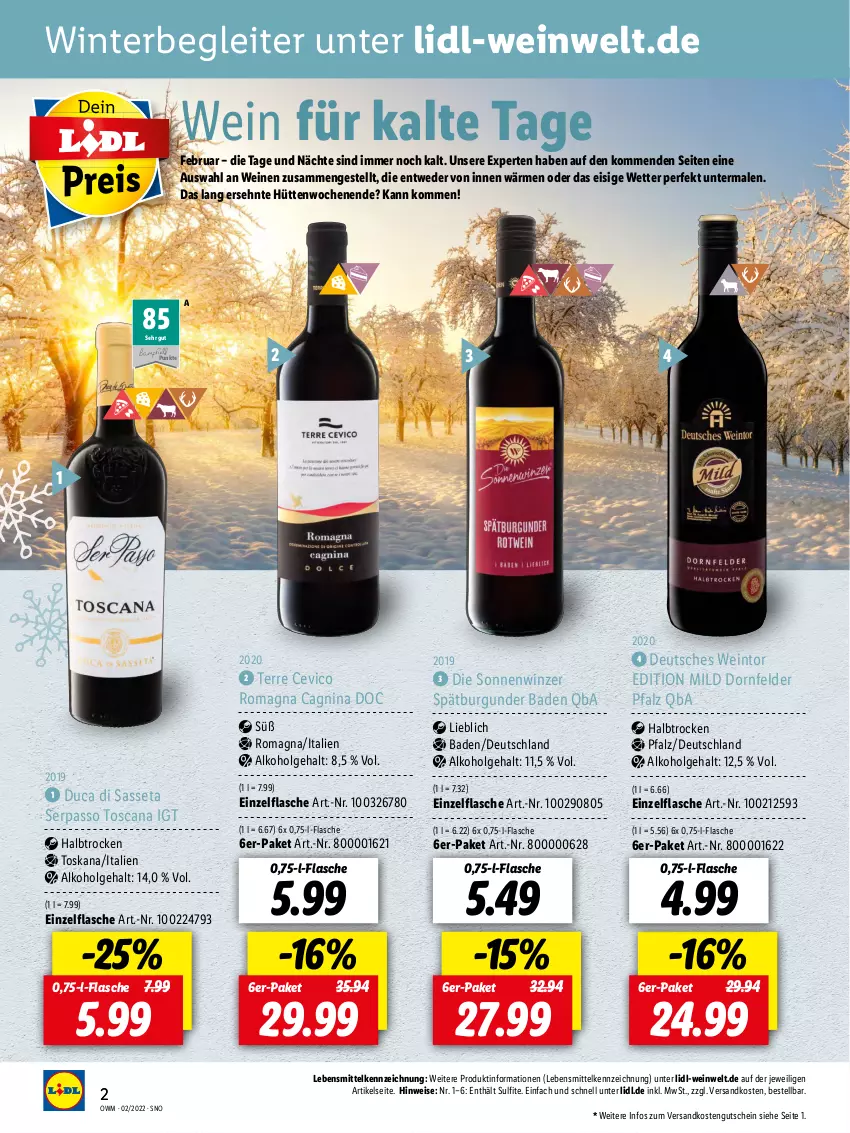 Aktueller Prospekt Lidl - Beste Weine für jeden Anlass - von 28.01 bis 01.03.2022 - strona 2 - produkty: alkohol, Bad, burgunder, dornfelder, eis, flasche, gutschein, lebensmittel, LG, ndk, passo, spätburgunder, Ti, wein, weine