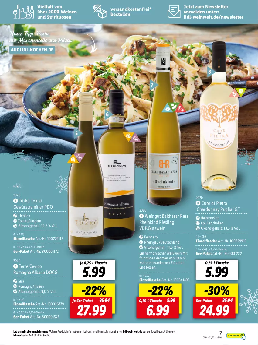 Aktueller Prospekt Lidl - Beste Weine für jeden Anlass - von 28.01 bis 01.03.2022 - strona 7 - produkty: alkohol, chardonnay, eis, elle, flasche, frucht, früchte, früchten, gewürz, lebensmittel, LG, mit frucht, ndk, pasta, pilze, riesling, rosen, Soße, spirituosen, Ti, tisch, versandkostenfrei, wein, weine, Weißwein