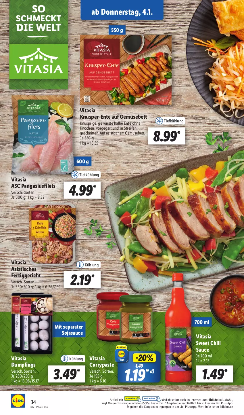 Aktueller Prospekt Lidl - Aktionsprospekt - von 02.01 bis 06.01.2024 - strona 40 - produkty: angebot, bett, chili, coupon, curry, ente, fertiggericht, filet, filets, gewürz, ndk, Pangasius, reifen, sauce, Schal, Schale, schnitten, soja, sojasauce, Ti, tisch, vita, ZTE