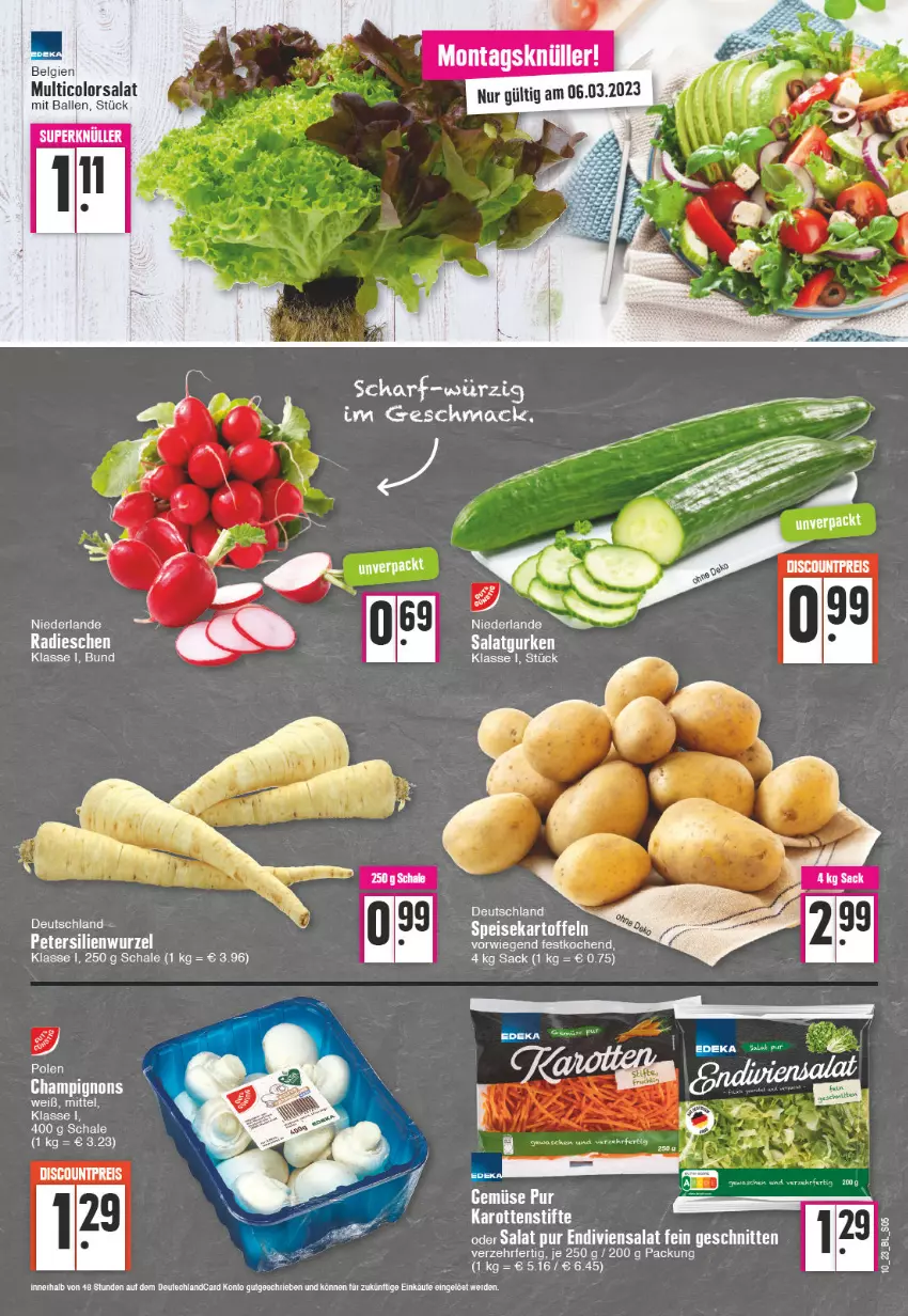 Aktueller Prospekt Edeka - Angebote der Woche - von 06.03 bis 11.03.2023 - strona 5 - produkty: ball, champignon, champignons, discount, eis, erde, gurke, gurken, karotten, LG, petersilie, radieschen, reis, sac, salat, Salatgurke, salatgurken, Schal, Schale, stifte, Ti