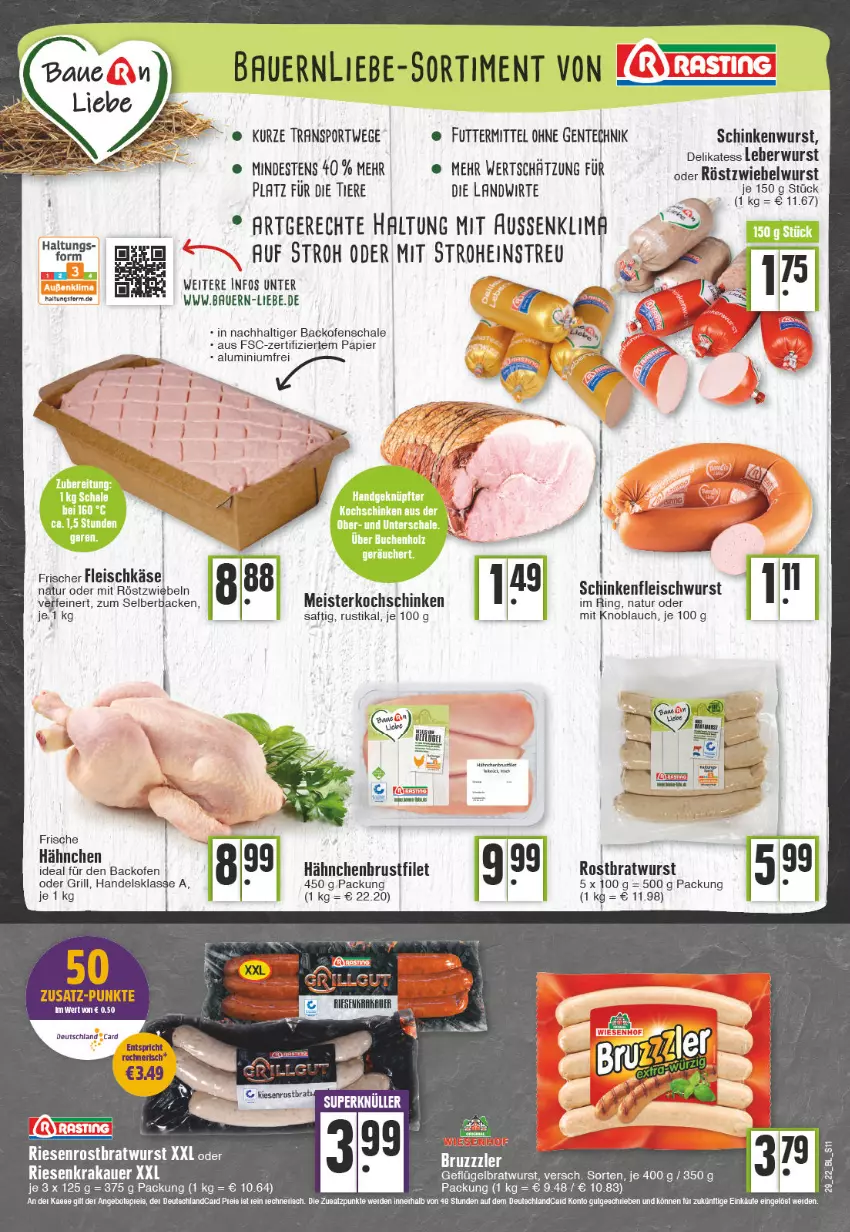 Aktueller Prospekt Edeka - Angebote der Woche - von 18.07 bis 23.07.2022 - strona 11 - produkty: auer, backofen, Bau, Bauer, bratwurst, Brei, eis, ente, filet, fleisch, fleischkäse, fleischwurst, Frische Hähnchen, Geflügel, grill, hähnchenbrust, Käse, knoblauch, kochschinken, krakauer, leberwurst, Meister, mit knoblauch, mit röstzwiebeln, natur, Ofen, papier, ring, rostbratwurst, röstzwiebeln, saft, Schal, Schale, schinken, schinkenfleischwurst, schinkenwurst, Sport, tee, Ti, Tiere, wurst, zwiebel, zwiebeln