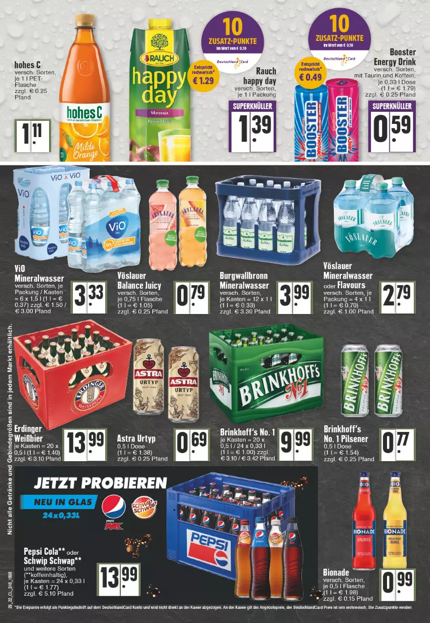 Aktueller Prospekt Edeka - Angebote der Woche - von 18.07 bis 23.07.2022 - strona 18 - produkty: Alwa, Astra, auer, bio, bionade, burgwallbronn, drink, energy drink, getränk, getränke, Happy Day, Hohes C, LG, maracuja, mineralwasser, Rauch, Schwip Schwap, Ti, urtyp, vöslauer, wasser