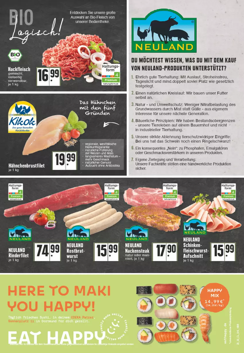 Aktueller Prospekt Edeka - Angebote der Woche - von 18.07 bis 23.07.2022 - strona 19 - produkty: auer, Bau, Bauer, bio, decke, eis, elle, ente, fleisch, fleischwurst, hackfleisch, LG, mac, mais, Nackensteak, natur, nuss, reis, rel, ring, schinken, schwein, steak, Sushi, Ti, Tiere, wasser, wein, wurst