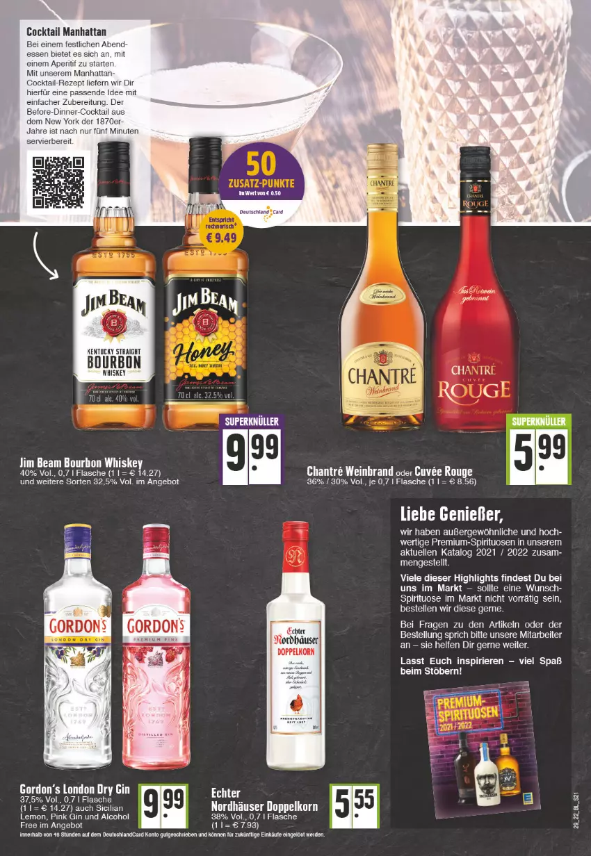 Aktueller Prospekt Edeka - Angebote der Woche - von 18.07 bis 23.07.2022 - strona 21 - produkty: angebot, aperitif, cocktail, doppelkorn, dry gin, elle, emmi, erde, flasche, gin, gordon, Gordon’s, gordons, kentucky straight, korn, london dry, london dry gin, rezept, rouge, spirituosen, tee, Ti, tuc, wein, weinbrand, whiskey, Yo